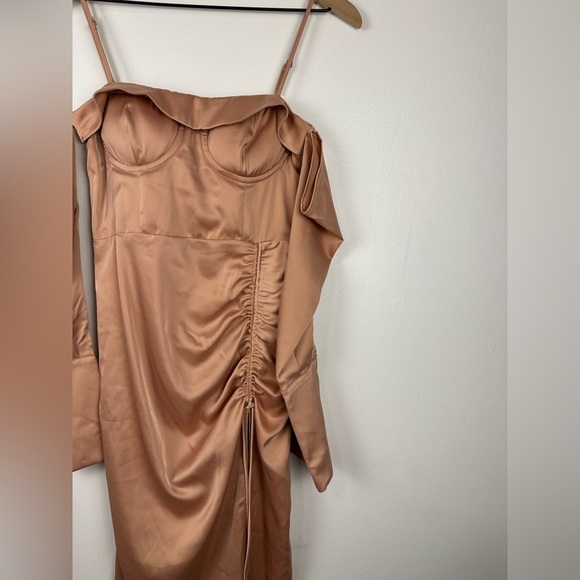 CAMILA COELHO Karin Side Slit Off Shoulder Satin Midi Dress Pink Sz XS - Picture 2 of 11